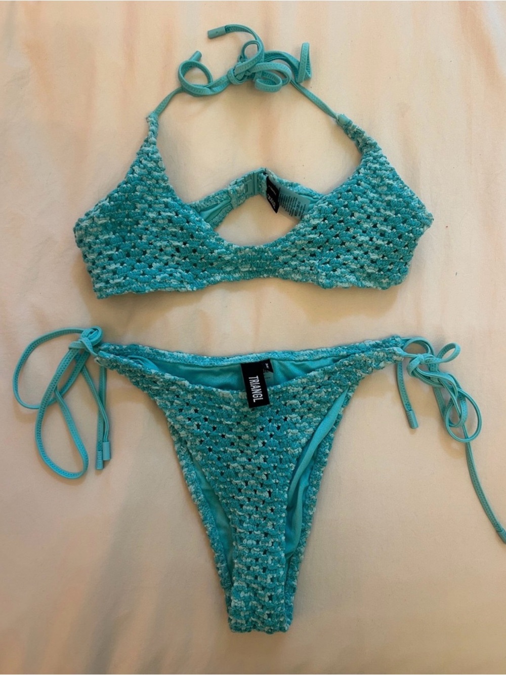 triangl swimwear Turquoise Crochet Tie-Side Bikini Set
